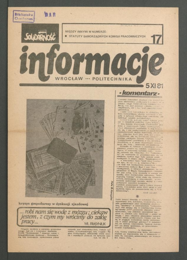 Informacje &bdquo;Solidarność&rdquo; Wrocław Politechnika, 1981.11.05, numer&nbsp;17