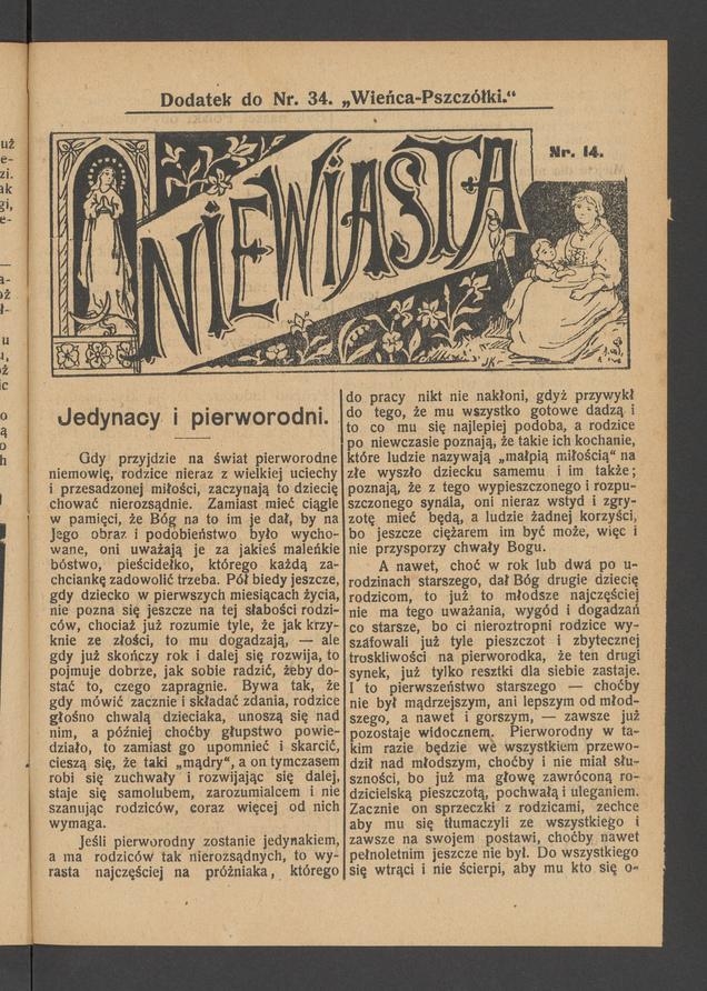 Niewiasta : dodatek do numeru 34 „Wieńca-Pszczółki”. Rok 9, 1909, numer 14