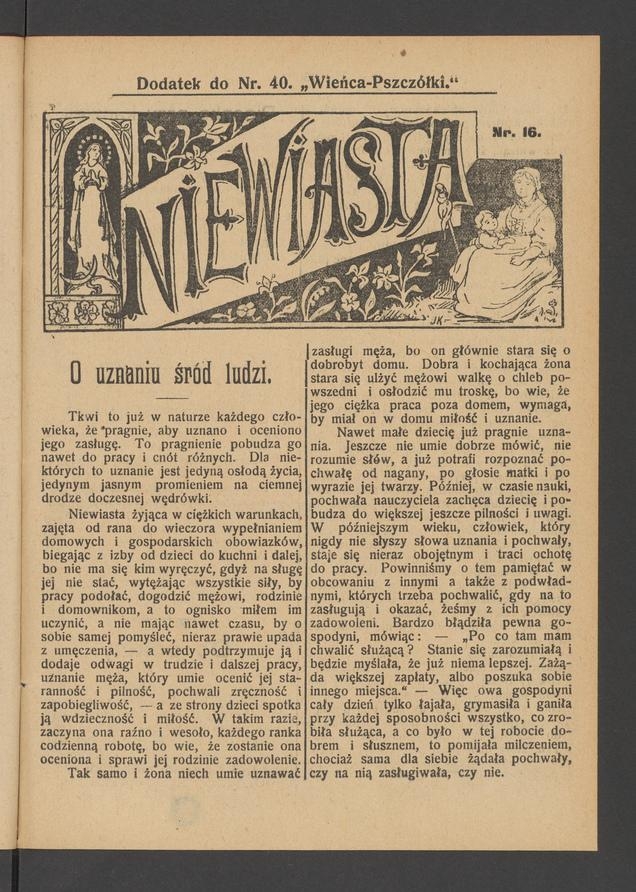 Niewiasta : dodatek do numeru 40 „Wieńca-Pszczółki”. Rok 9, 1909, numer 16