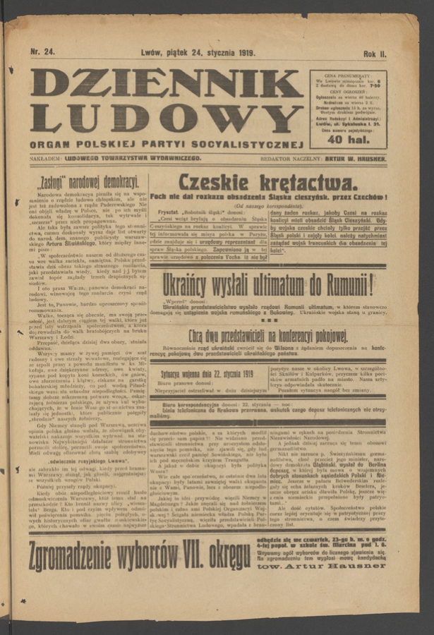 Dziennik Ludowy&nbsp;: organ Polskiej Partyi Socyalistycznej. Rok&nbsp;2, 1919, numer&nbsp;24