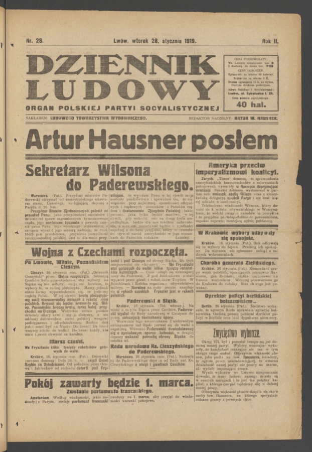 Dziennik Ludowy&nbsp;: organ Polskiej Partyi Socyalistycznej. Rok&nbsp;2, 1919, numer&nbsp;28