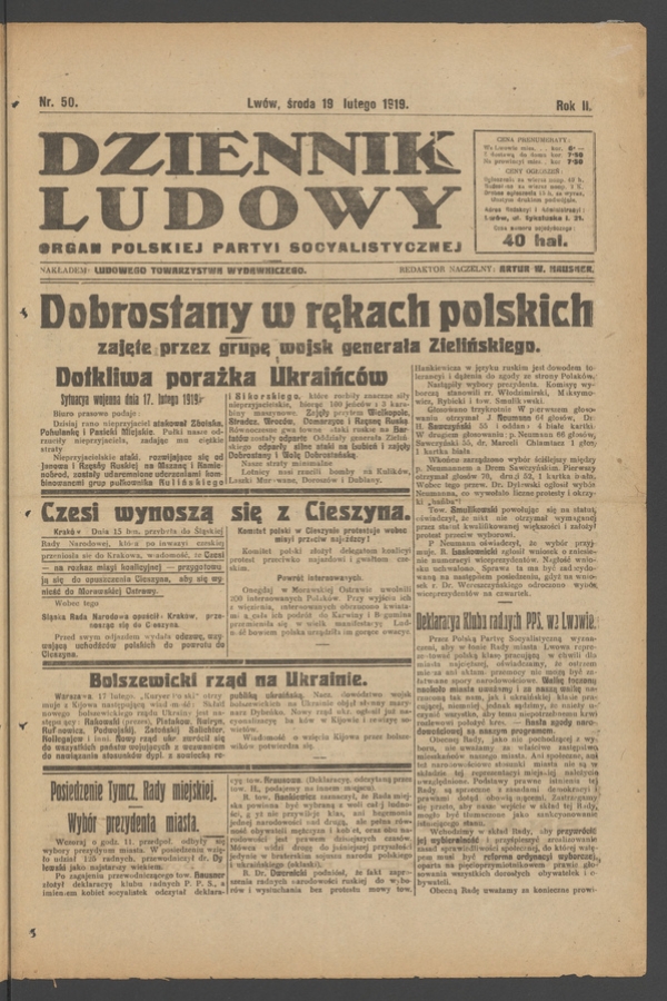 Dziennik Ludowy&nbsp;: organ Polskiej Partyi Socyalistycznej. Rok&nbsp;2, 1919, numer&nbsp;50