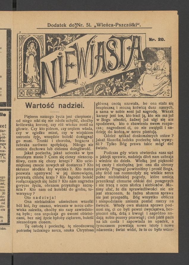 Niewiasta : dodatek do numeru 51 „Wieńca-Pszczółki”. Rok 9, 1909, numer 20