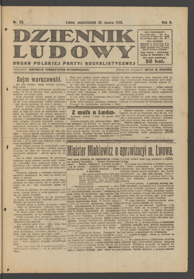 Dziennik Ludowy&nbsp;: organ Polskiej Partyi Socyalistycznej. Rok&nbsp;2, 1919, numer&nbsp;90