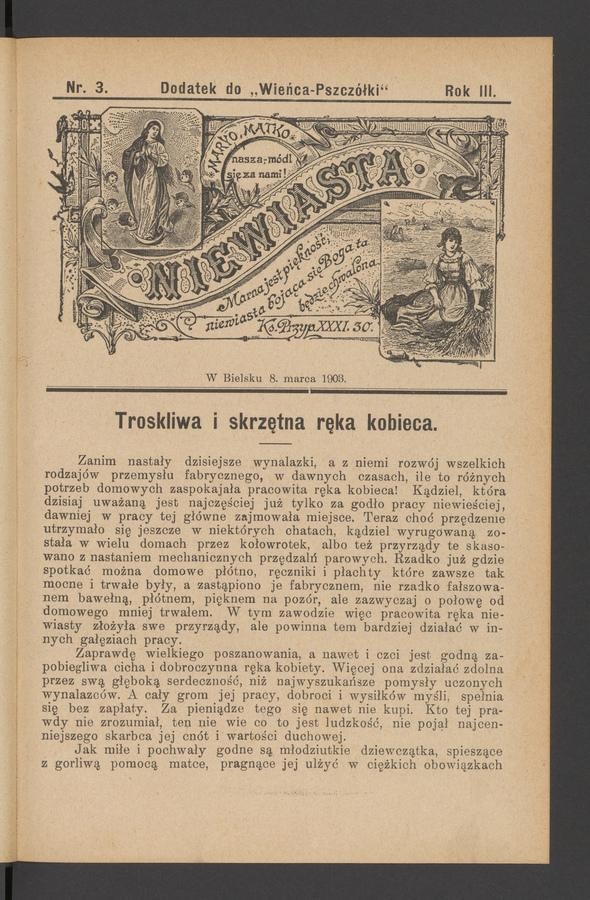 Niewiasta : dodatek do&nbsp;&bdquo;Wieńca-Pszcz&oacute;łki&rdquo;. Rok&nbsp;3, 1903, numer&nbsp;3
