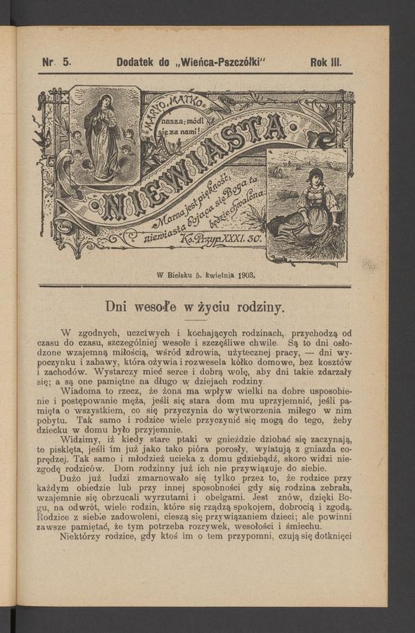 Niewiasta : dodatek do&nbsp;&bdquo;Wieńca-Pszcz&oacute;łki&rdquo;. Rok&nbsp;3, 1903, numer&nbsp;5