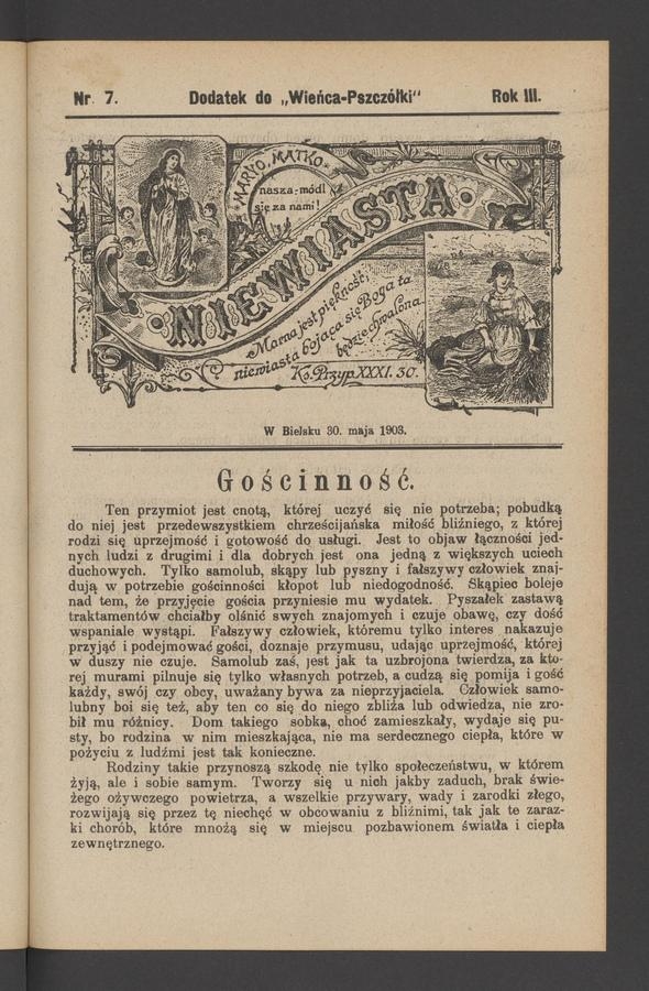 Niewiasta : dodatek do&nbsp;&bdquo;Wieńca-Pszcz&oacute;łki&rdquo;. Rok&nbsp;3, 1903, numer&nbsp;7