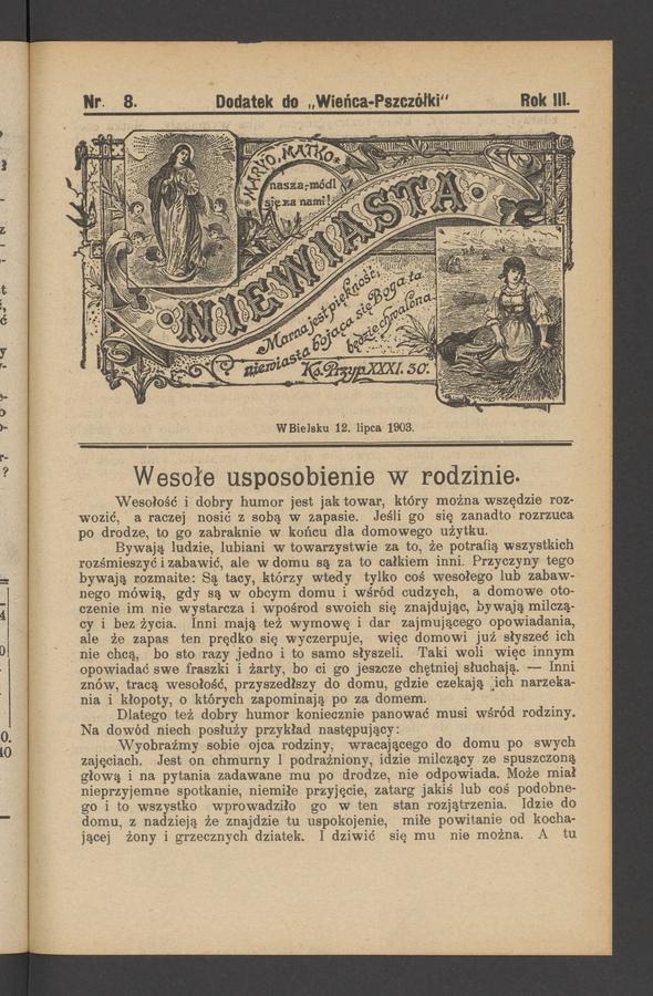 Niewiasta : dodatek do&nbsp;&bdquo;Wieńca-Pszcz&oacute;łki&rdquo;. Rok&nbsp;3, 1903, numer&nbsp;8