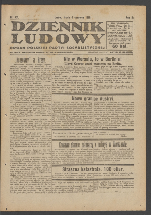 Dziennik Ludowy&nbsp;: organ Polskiej Partyi Socyalistycznej. Rok&nbsp;2, 1919, numer&nbsp;151