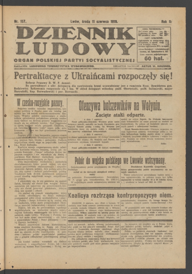 Dziennik Ludowy&nbsp;: organ Polskiej Partyi Socyalistycznej. Rok&nbsp;2, 1919, numer&nbsp;157