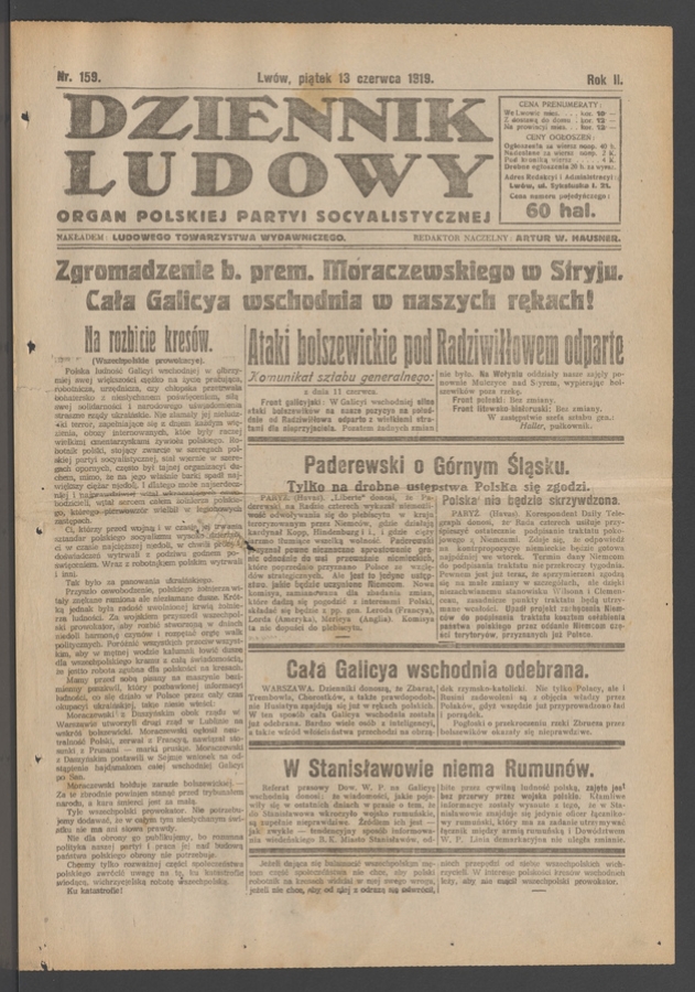 Dziennik Ludowy&nbsp;: organ Polskiej Partyi Socyalistycznej. Rok&nbsp;2, 1919, numer&nbsp;159