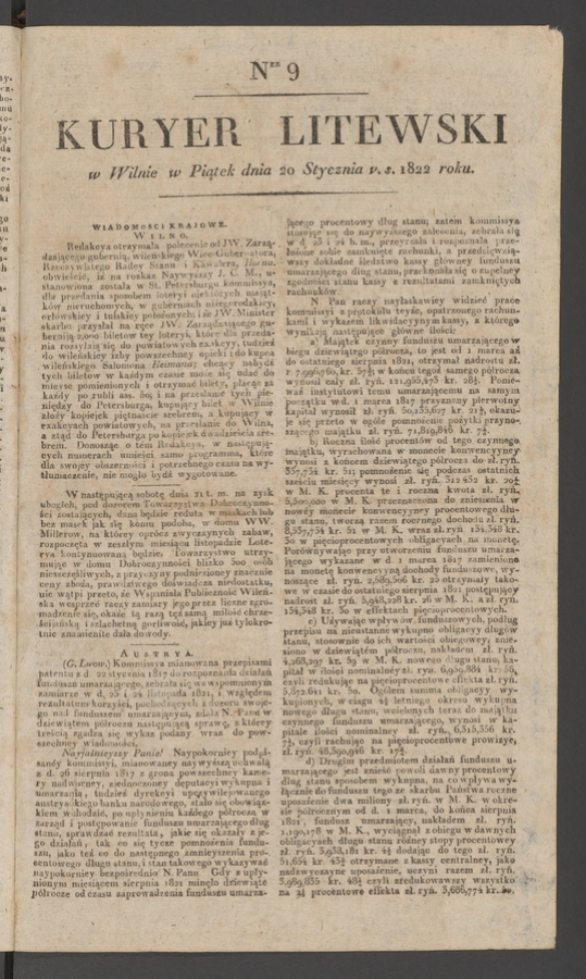 Kuryer Litewski. 1822, numer&nbsp;9