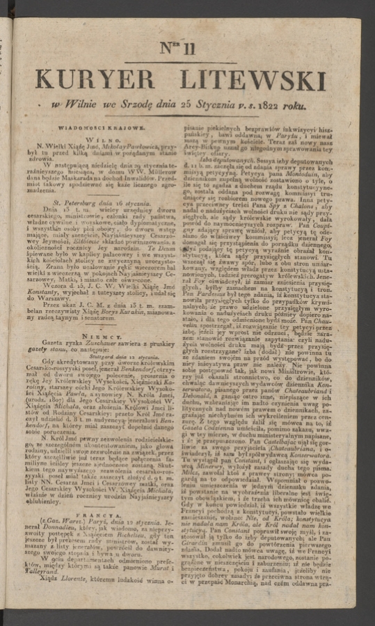 Kuryer Litewski. 1822, numer&nbsp;11