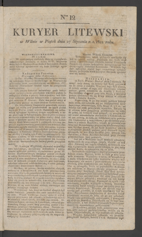 Kuryer Litewski. 1822, numer&nbsp;12