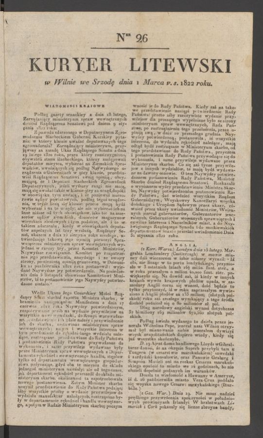 Kuryer Litewski. 1822, numer 26