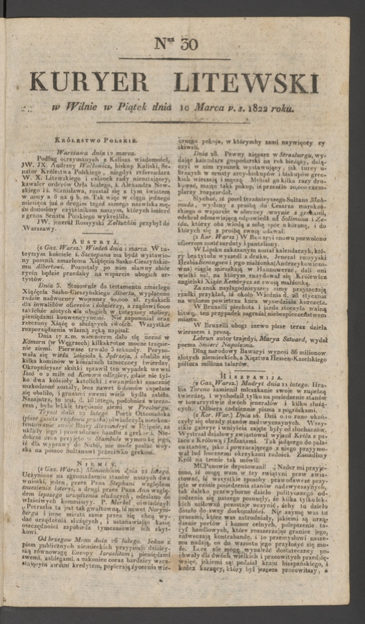 Kuryer Litewski. 1822, numer&nbsp;30