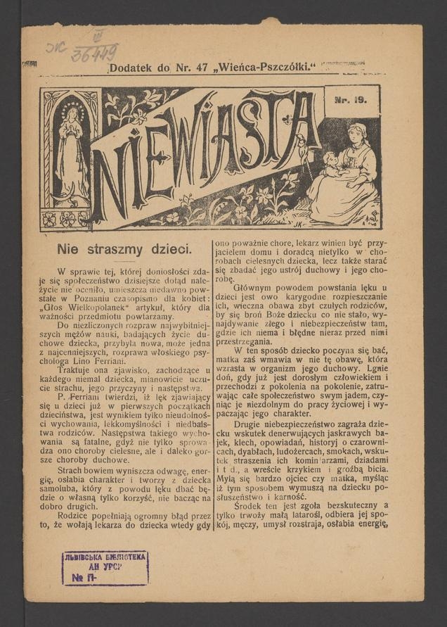 Niewiasta : dodatek do numeru 47 „Wieńca-Pszczółki”. Rok 8, 1908, numer 19