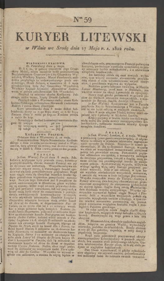 Kuryer Litewski. 1822, numer&nbsp;59