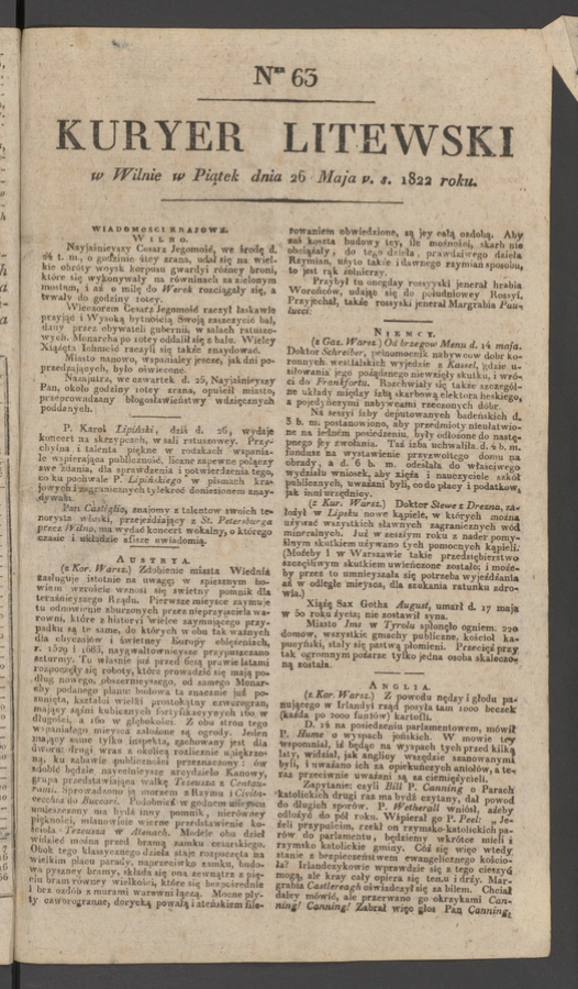 Kuryer Litewski. 1822, numer&nbsp;63
