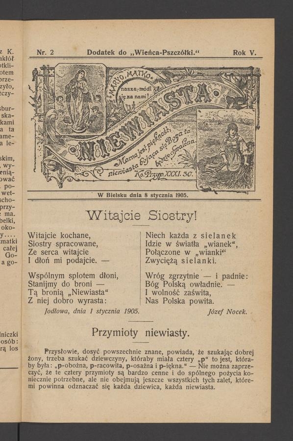 Niewiasta : dodatek do&nbsp;&bdquo;Wieńca-Pszcz&oacute;łki&rdquo;. Rok&nbsp;5, 1905, numer&nbsp;2