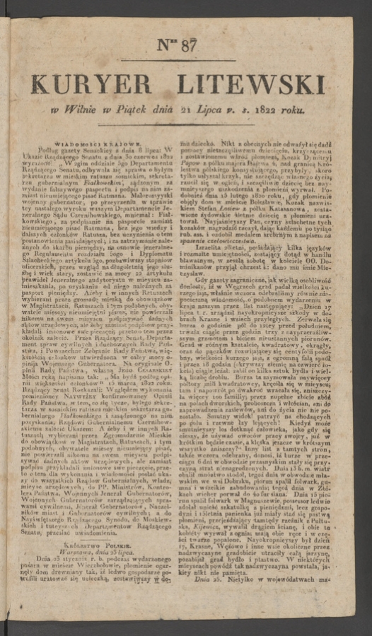 Kuryer Litewski. 1822, numer&nbsp;87
