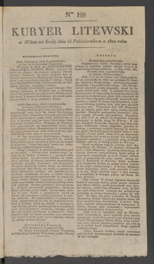 Kuryer Litewski. 1822, numer 128
