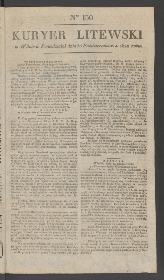 Kuryer Litewski. 1822, numer 130