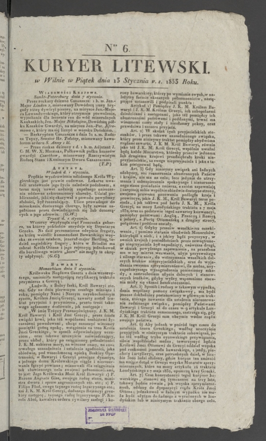 Kuryer Litewski. 1833, numer&nbsp;6