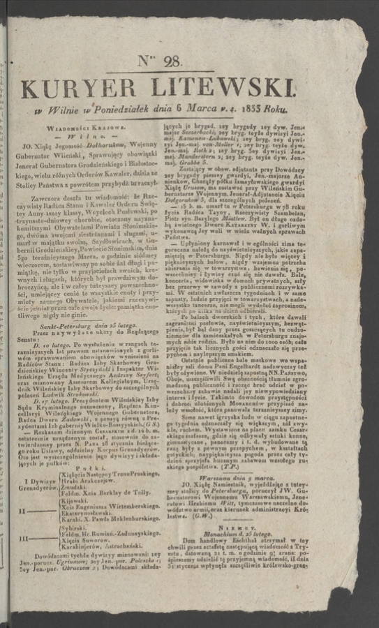 Kuryer Litewski. 1833, numer&nbsp;28