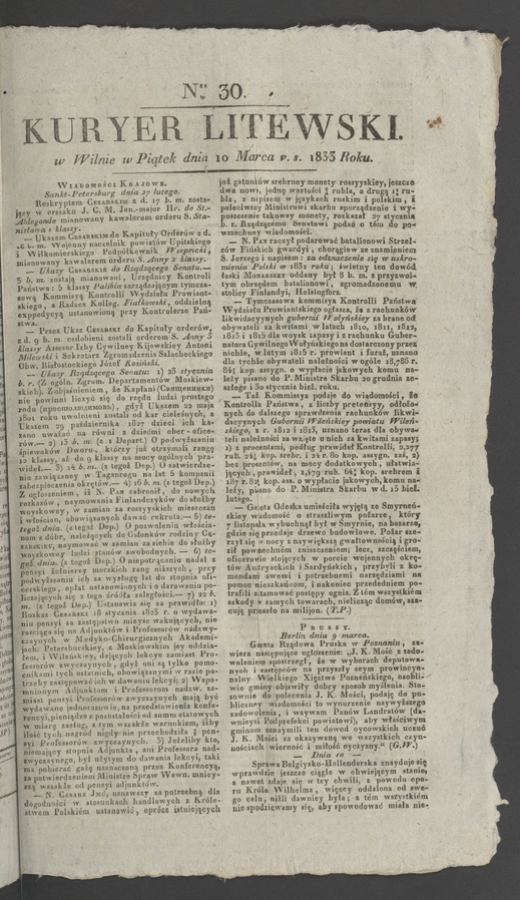 Kuryer Litewski. 1833, numer&nbsp;30