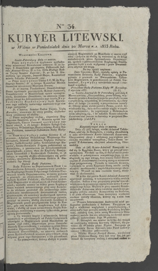 Kuryer Litewski. 1833, numer 34