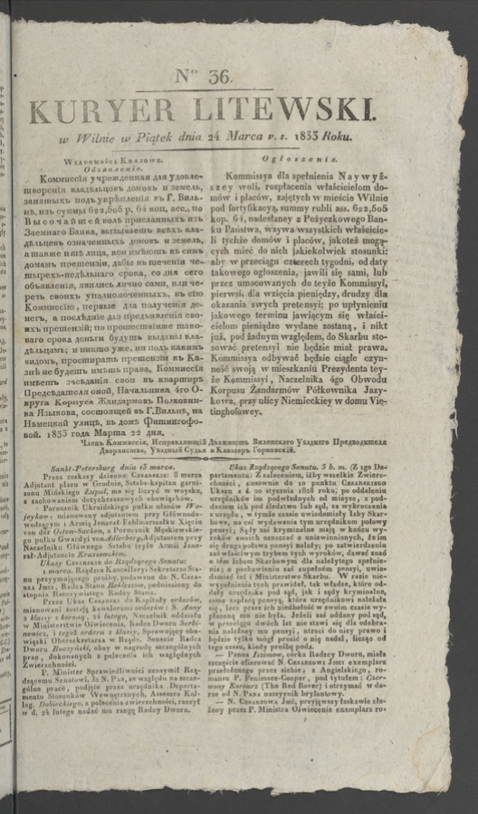 Kuryer Litewski. 1833, numer&nbsp;36