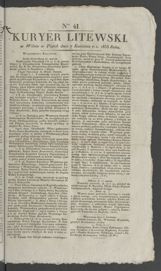 Kuryer Litewski. 1833, numer&nbsp;41