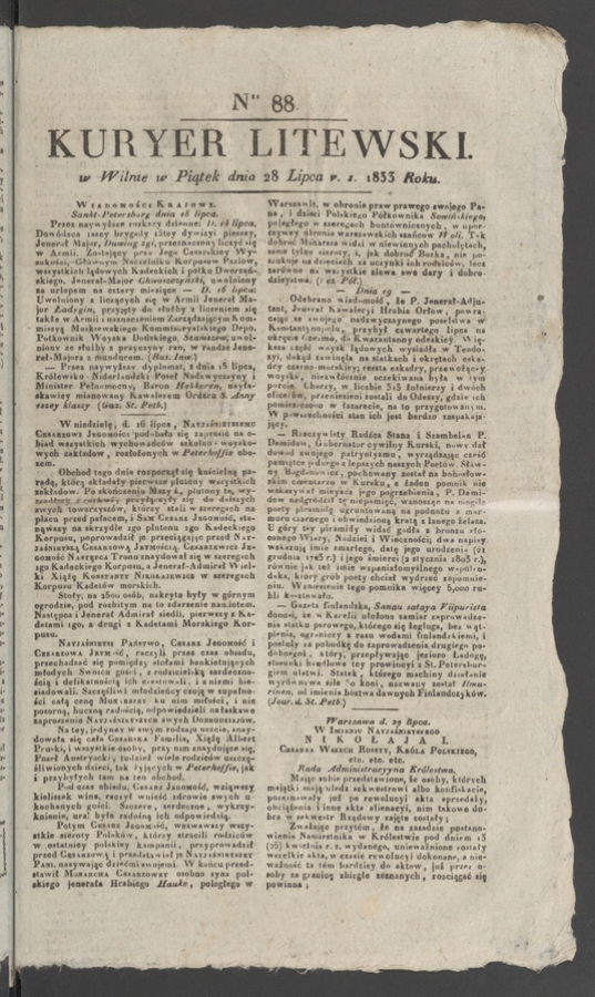 Kuryer Litewski. 1833, numer&nbsp;88