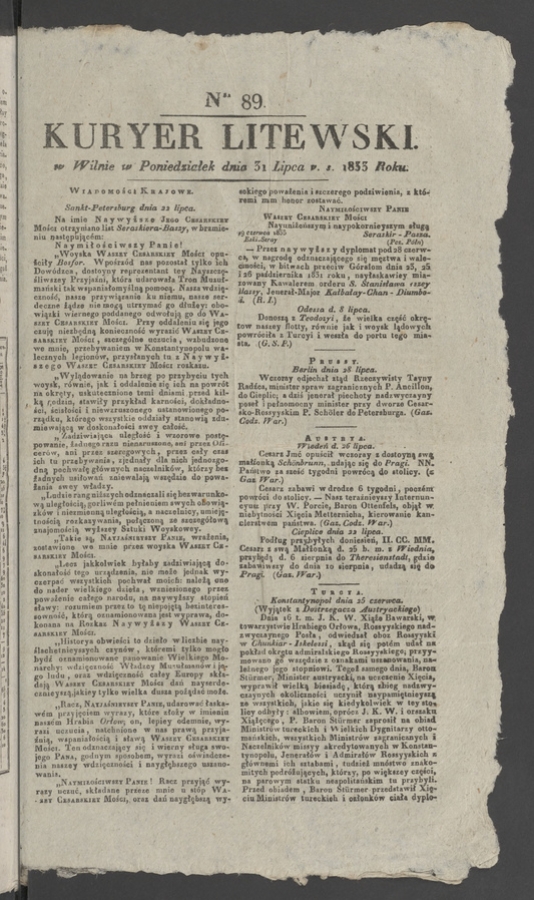 Kuryer Litewski. 1833, numer&nbsp;89