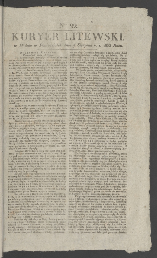Kuryer Litewski. 1833, numer 92