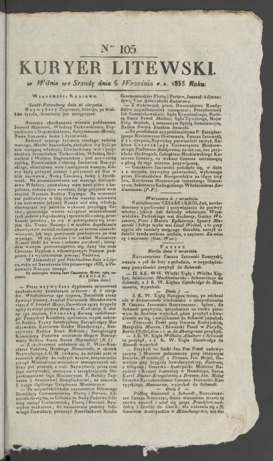 Kuryer Litewski. 1833, numer&nbsp;105