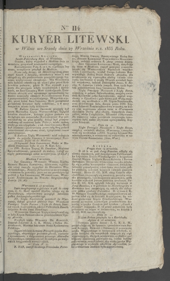 Kuryer Litewski. 1833, numer&nbsp;114