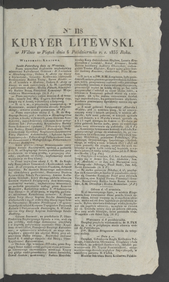 Kuryer Litewski. 1833, numer&nbsp;118