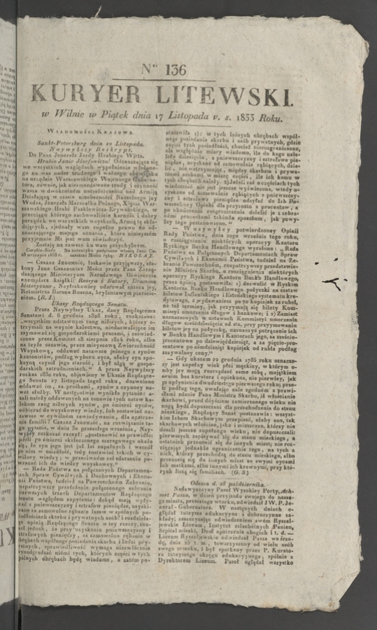 Kuryer Litewski. 1833, numer&nbsp;136