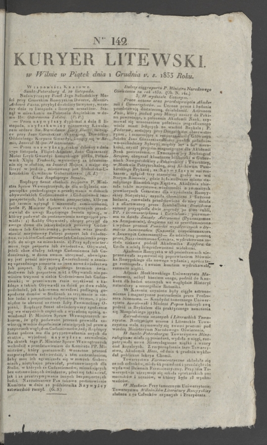 Kuryer Litewski. 1833, numer&nbsp;142