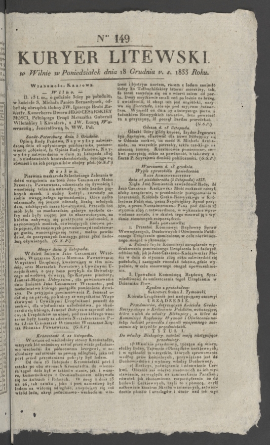 Kuryer Litewski. 1833, numer 149