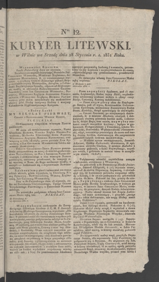 Kuryer Litewski. 1831, numer&nbsp;12