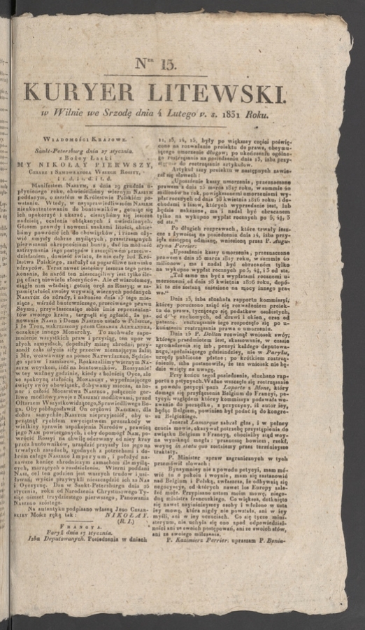 Kuryer Litewski. 1831, numer&nbsp;15