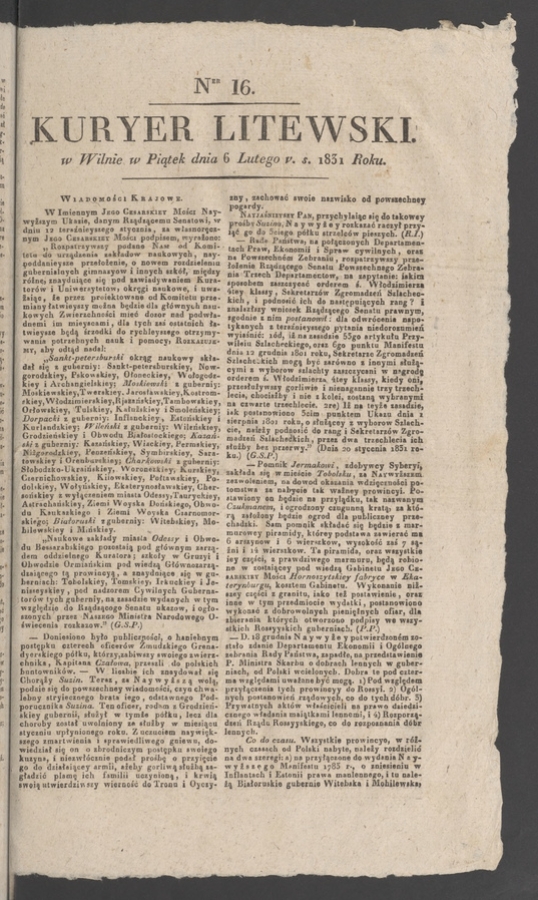 Kuryer Litewski. 1831, numer&nbsp;16