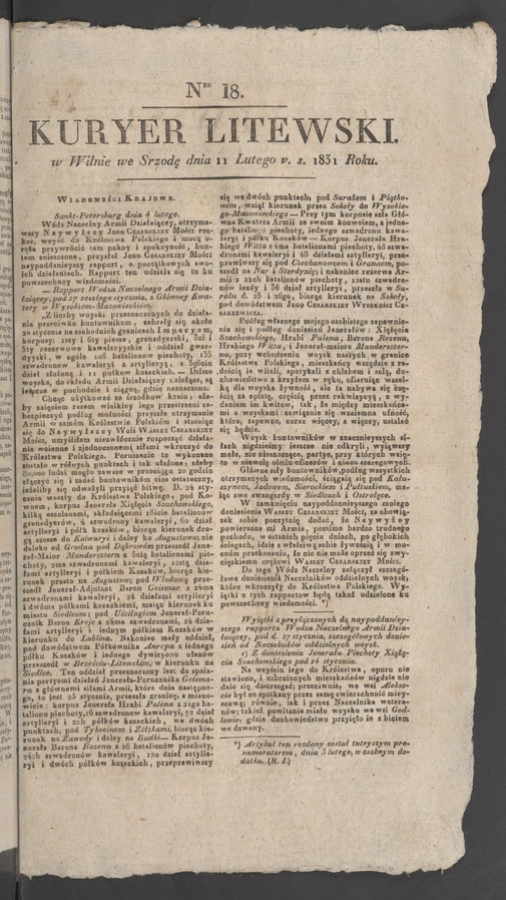 Kuryer Litewski. 1831, numer&nbsp;18