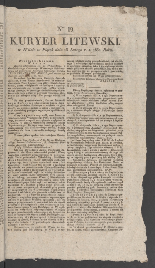 Kuryer Litewski. 1831, numer&nbsp;19