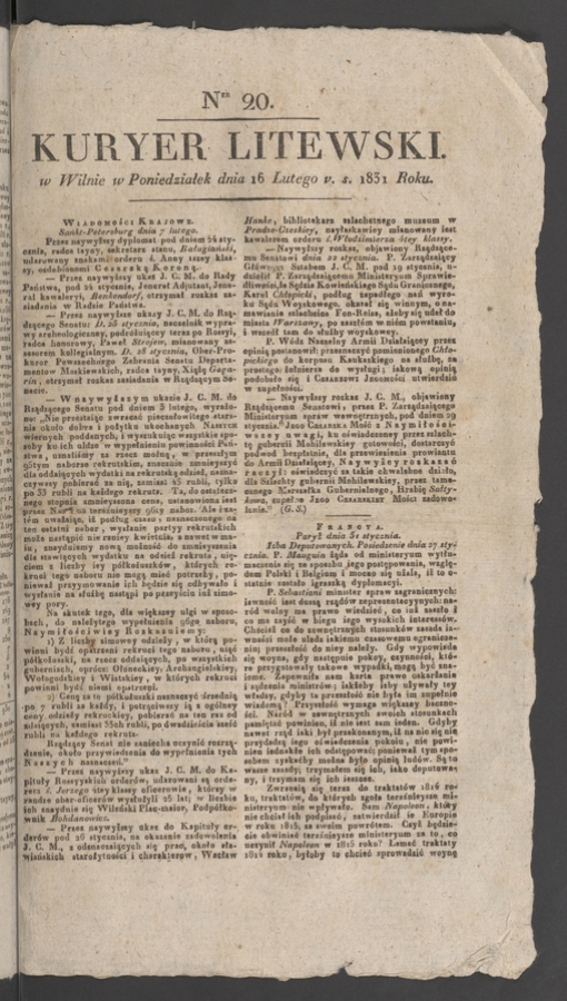 Kuryer Litewski. 1831, numer&nbsp;20