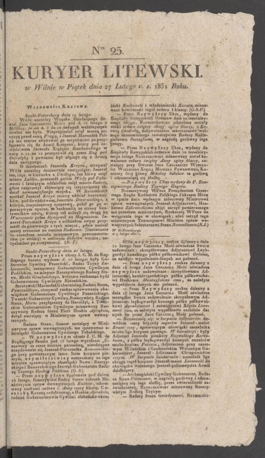 Kuryer Litewski. 1831, numer&nbsp;25
