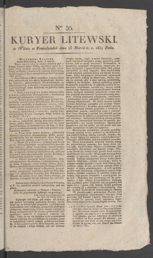 Kuryer Litewski. 1831, numer&nbsp;35